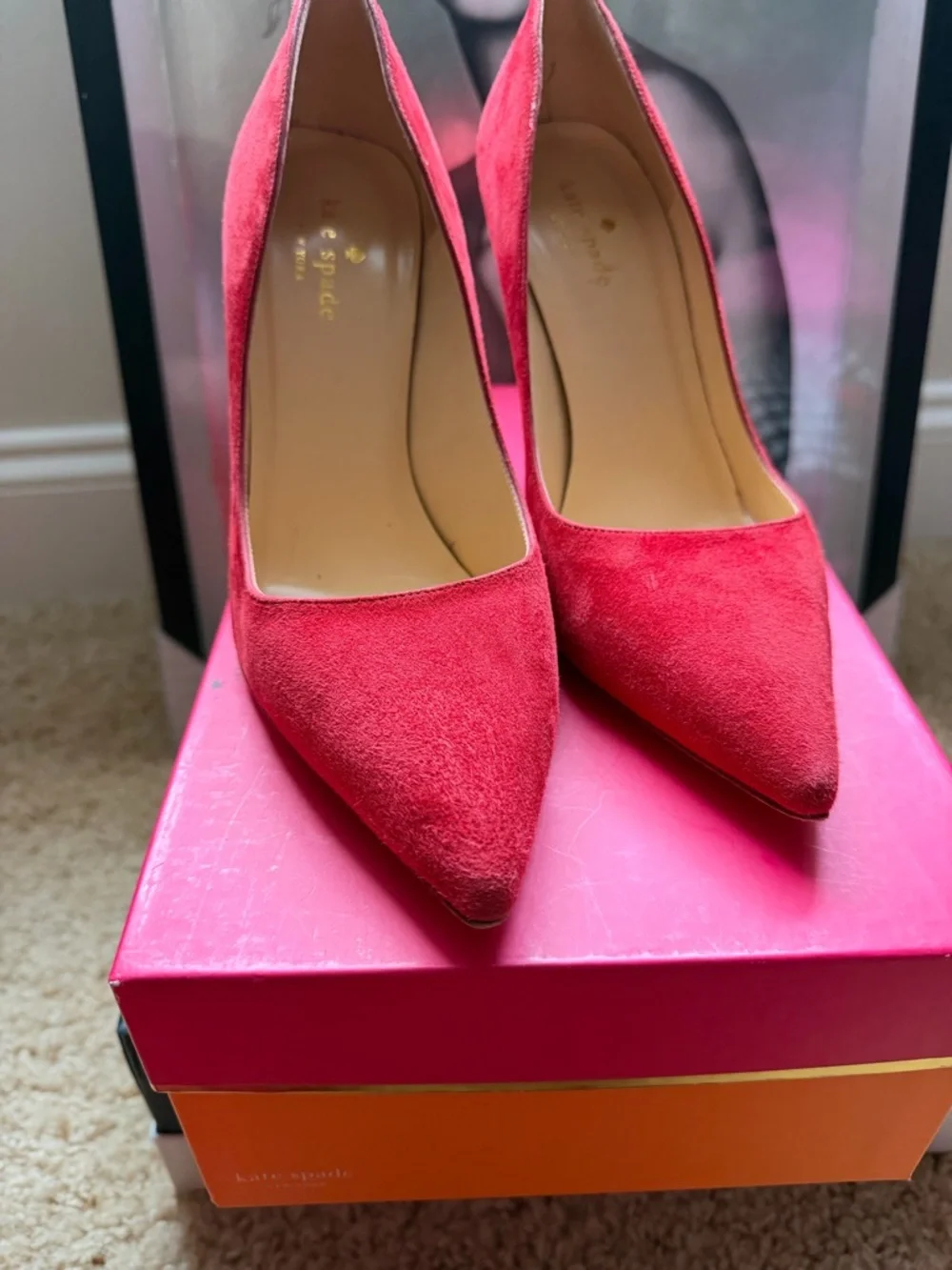 Kate Spade Vivian Suede heels pumps red burgundy size 7.5. - Picture 2 of 7